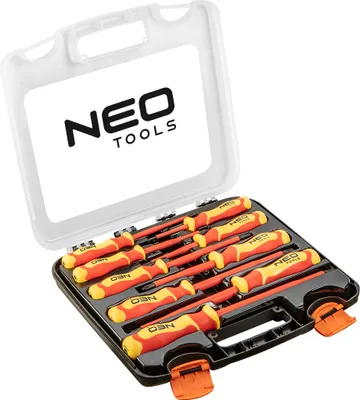 Obrázek produktu pro NEO TOOLS Sada šroubováků 1000 V, 9 ks, dvousložková rukojeť, šroubovák z oceli S2, pevnost v ohybu 56 HRC, certifikát