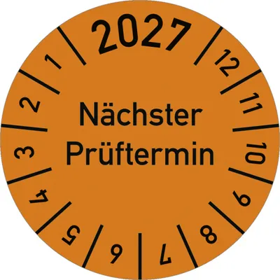 Produktbild von Dreifke® Prüfplakette 2027 Nächster Prüftermin, Folie, Ø 15 mm, 10 Stück/Bogen