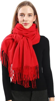 Zdjęcie produktu dla Elegancki, ciepły szal damski Pashmina, idealny na zimę, miękki, duży, modny, kolor czerwony