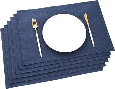 Image de Set de sets de table en tissu bleu foncé Set de sets de table en lin