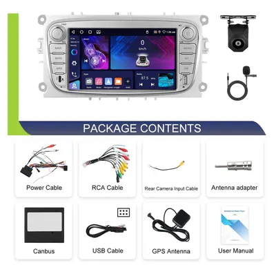 Image de Autoradio Ford Focus - Système multimédia Android 1 DIN - CarPlay sans fil - Écran tactile 7" (17,8 cm) avec résolution 1024x600 - Tuner FM - Avec caméra de recul AHD