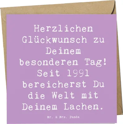 Produktbild von Mr. & Mrs. Panda Deluxe Karte Spruch 1991 Geburtstag - Lavendeltraum - Geschenk, doppelkarte, Glückwunschkarte, Klappkarte, bereicherst Du die Welt mit Deinem Lachen