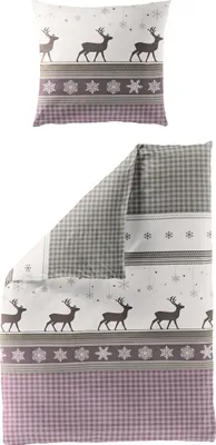 Produktbild von Bierbaum Biber Bettwäsche 135x200 Hirsch Karo Sterne beere beige braun 4036-60
