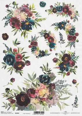Immagine prodotto di ITD carta di riso carta da decoupage carta morbida, R1834 ghirlande di fiori