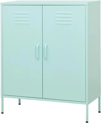 Productafbeelding van Opbergkast Staal - Dressoir Kast - Ruimte Organiseren - Verstelbare Planken - 80x35x101.5 cm - Mintgroen