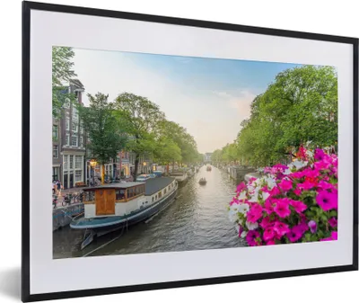 Produktbild von MuchoWow® MuchoWow® Gerahmtes Poster Farbenfrohes Foto der Prinsengracht in Amsterdam 60x40 cm - Poster mit zchwarzem Bilderrahmen - Schlafzimmer - Plakat in Rahmen - Drucken