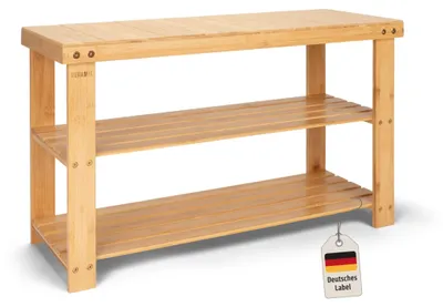 Image de Étagère à chaussures avec assise, en bambou, dimensions : 75 x 28,5 x 45,5 cm