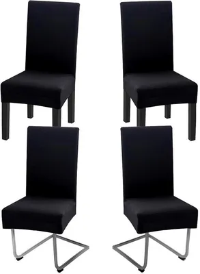 Image de Housses stretch Unyqoos® pour chaises, lot de 4, lavables, noires – housses élastiques pour chaises pivotantes, dossier de 45 à 65 cm, assise de 38 à 45 cm, 92 % polyester/8 % Élasthanne