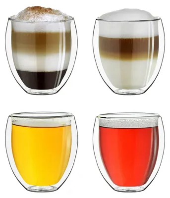 Produktbild von Creano doppelwandige Gläser 400ml „DG-Bauchig“, 4er Set, großes Thermoglas doppelwandig aus Borosilikatglas, Kaffeegläser, Teegläser, Latte Gläser, Doppelwandgläser