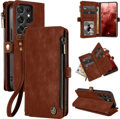 Produktbild von Handy Hülle für Samsung Galaxy S23 Ultra Geldbeutel Geldbörse RFID Schutz Klapphülle Cover Schutzhülle Wallet Farbe: Dunkelbraun
