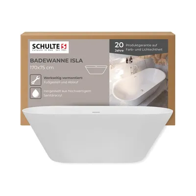 Produktbild von Schulte Freistehende Badewanne Modell Isla, Weiß Sanitäracryl, 170x75 cm, Höhe 56,5 cm, inkl. Ab- und Überlauf
