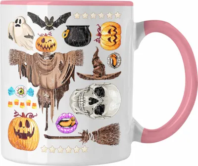 Produktbild von Trendation - Halloween Tasse Kürbis Dekoration Becher Geister Fledermaus Totenkopf Hexe Grusel (Rosa)
