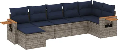 Produktbild von vidaXL 7-tlg. Garten-Sofagarnitur mit Kissen Grau Poly Rattan