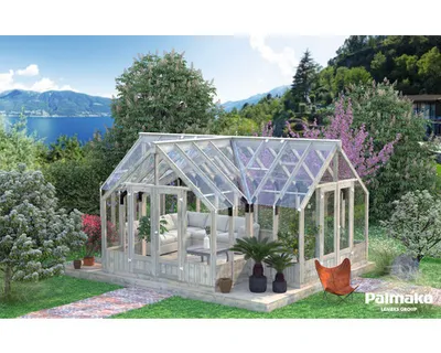 Produktbild von Gewächshaus Palmako Emilia 19,1 m² Sicherheitsglas 4 mm inkl. Automatischer Fensteröffner 543 x 421 cm Holz