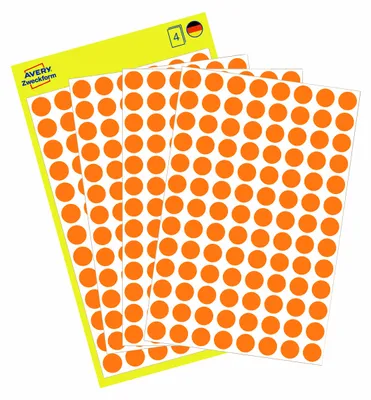 Produktbild von Avery Zweckform 3178, Markierungspunkte, ? 8 mm, 416 Markierungspunkte / 4 Bögen, neonorange
