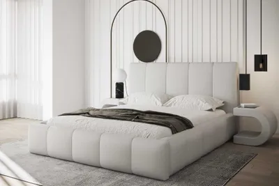 Produktbild von AGMAT Polsterbett MEDIOLAN mit Kopfteil, 140 x 200 cm, Doppelbett mit Bettkasten und Lattenrost aus Metall, Velourstoff: Weiß
