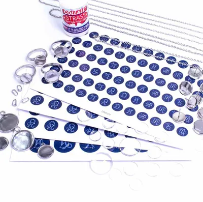 Produktbild von Vintageparts Zodiac Cabochon Set Edelstahl Platin DIY