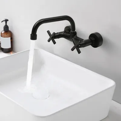 Obrázek produktu pro 2otvorová nástěnná baterie měděná kuchyňská baterie otočná o 360° koupelnová baterie (černá)