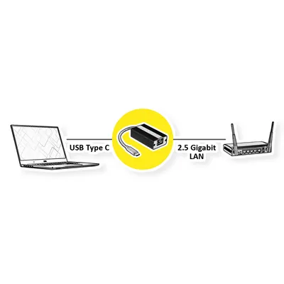 Produktbild von Roline - Netzwerkadapter - USB-C 3.2 Gen 2 - 2.5GBase-T x 1 - Schwarz