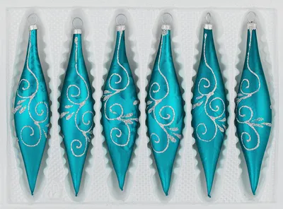 Produktbild von 6 tlg. Glas-Zapfen Set in "Ice Petrol-Türkis Silberne Ornamente"