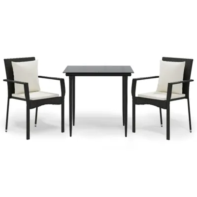 Produktbild von vidaXL 3-tlg. Garten-Essgruppe mit Kissen Schwarz Poly Rattan