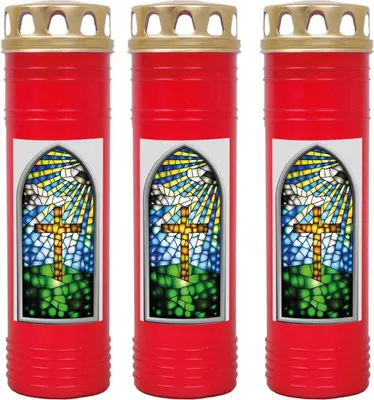 Produktbild von Grabkerze Rot 3er Pack, Brenndauer: 170 Stunden ( je Kerze ), Motiv: Fenster Weiss