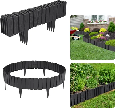 Obrázek produktu pro UISEBRT 4 ks Antracitové dřevěné obruby záhonů obruby záhonů obruby trávníků obruby zahradních palisád ve vzhledu dřeva z PP - 2,3 m
