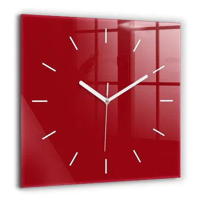 Produktbild von Wallfluent Große Wanduhr – Stilles Quarzuhrwerk - Uhr Dekoration Wohnzimmer Schlafzimmer Küche - Zifferblatt mit Striche - weiße Zeiger - 60x60 cm - Rot