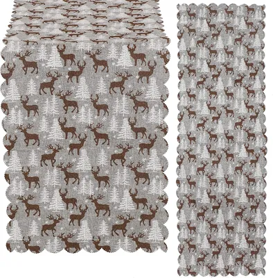Obrázok produktu pre SPRINGOS Bežec na stôl, vianočný, sivý, sob, jedľa, 36x180 cm Dekorácia na stôl v jedálni