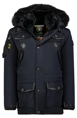 Obrázok produktu pre Geographical Norway, pánska zimná bunda, model H-259 (tmavomodrá). Bunda typu parka s umelou kožušinovou kapucňou