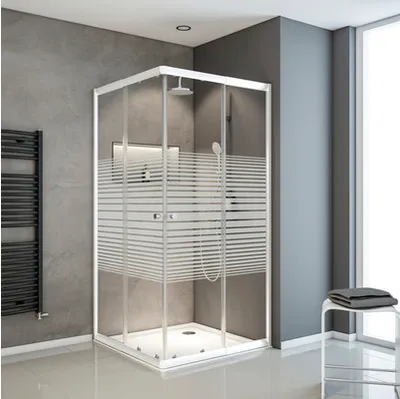 Produktbild von Eckeinstieg SCHULTE Sunny 75 - 90 cm x 180 cm Profilfarbe weiß Glasdekor Querstreifen D19442 04 72