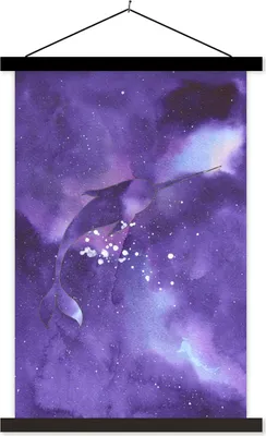 Produktbild von MuchoWow® Textilposter Narwal - Weltraum - Farben 60x90 cm mit schwarzem Rahmen - Poster Wohnzimmer