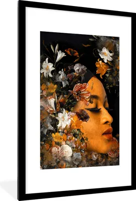 Produktbild von MuchoWow® MuchoWow® Gerahmtes Poster Blumen - Frau - Farben 60x90 cm - Poster mit zchwarzem Bilderrahmen - Dekoration - Wandposter Wohnzimmer - Hochwertig