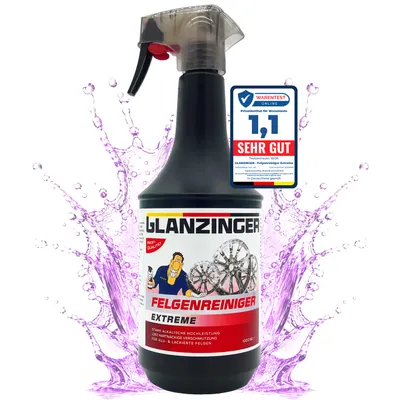 Produktbild von GLANZINGER EXTREME Felgenreiniger 1L – Reiniger für Alufelgen gegen Bremsstaub & Straßenschmutz
