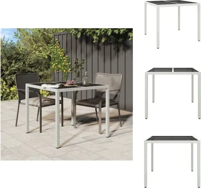 Image de vidaXL Table de jardin 90x90x75 cm Verre trempé Poly rotin Blanc - Tables de jardin