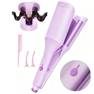 Produktbild von 3-Röhren Wellen-Lockenstab – Anti-Hitze, Negativ-Ionen, Schnelles Aufheizen, Ergonomisch, Lila, Salonqualität, Trockenhaare, Styling