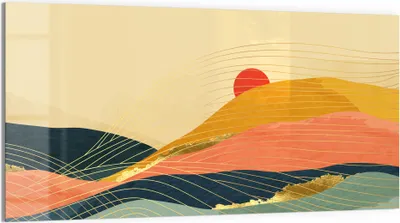 Produktbild von DEQORI Glasbild Echtglas 100x50 cm 'Abstrakte Bergwelt' Wandbild Bild modern Deko