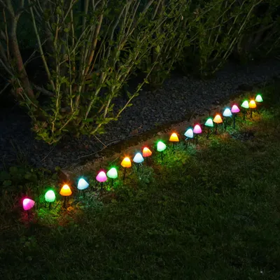 Produktbild von LED Lichterkette Mini Pilze - 20 Gartenstecker mit Erdspießen - 8 Funkt. - Timer - L: 3,8m - bunt