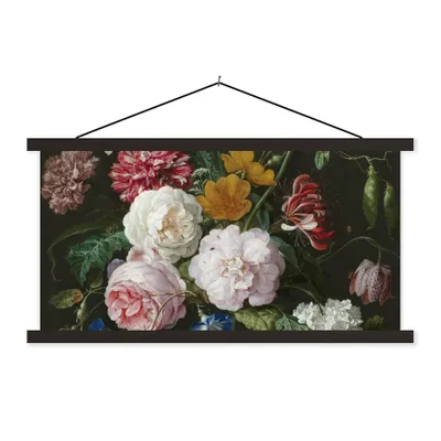 Obrázok produktu pre MuchoWow® Textilný plagát - Zátišie s kvetmi v sklenenej váze - Maľba od Jan Davidsz. de Heem - 150x75cm - S čiernymi lamelami