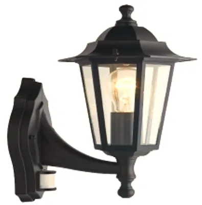 Produktbild von Wand-Außenleuchte Kingston mit Sensor Aluminium Glas E27 LED Wandbeleuchtung schwarz