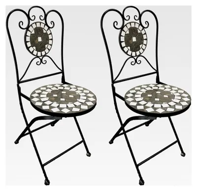 Produktbild von Bistrostuhl im Mosaikdesign, klappbar, 2er Set, Anthrazit/Grau