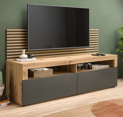 Produktbild von TV-Lowboard und Wandpaneel "Oskar" in Artisan Eiche und grau 160 cm