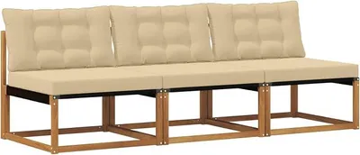 Imagen del producto de Sofá de exterior de 3 plazas, fabricado en madera de acacia maciza, con cojines