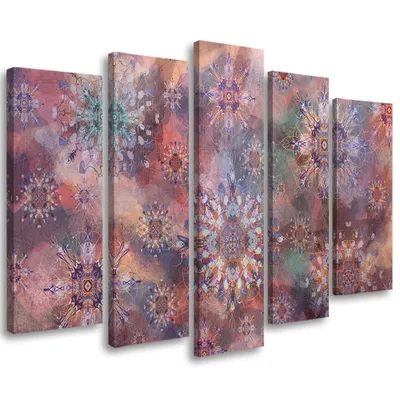 Produktbild von 5-teiliges leinwandbild sternmosaik 200x100 cm Feeby rot wandbild bereit zum aufhängen