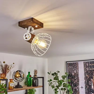 Produktbild von Cotes »Cotes« Deckenlampe aus Holz/Metall, Braun/Weiß, Schirm, Gitter-Optik