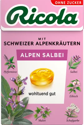 Produktbild von Ricola Alpen Salbei ohne Zucker im Böxli feinherb würzig 50g