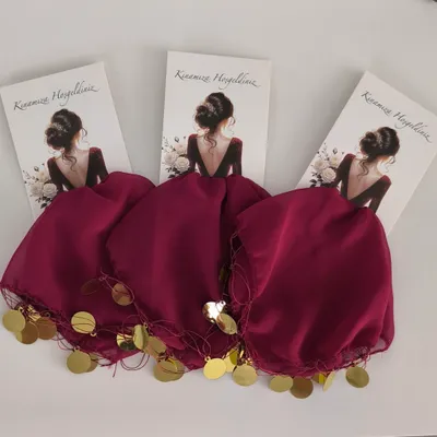 Produktbild von 10x Bordeaux Kina Hatirasi Set Elegantes Henna Nacht Andenken Karte Mendili Tanztücher Dügün Hochzeit Verlobung