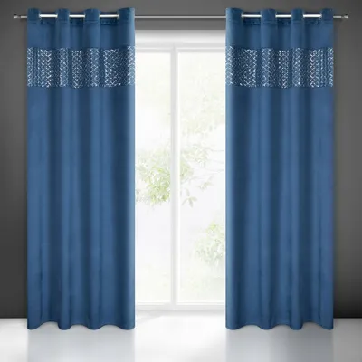 Obrázok produktu pre Dekoračný vzorovaný zamatový záves s krúžkami MARGITA 140x250 cm modrý (cena za 1 kus) MyBestHome