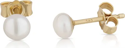 Produktbild von Paar 4mm echte Süßwasserperle Ohrstecker 585 Gelb Gold Bouton Perlen Ohrringe