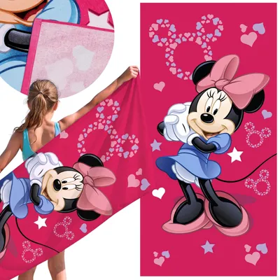 Produktbild von Disney Minnie Maus, rosa, schnelltrocknendes Strandtuch und Badetuch aus 100 % Baumwolle, 70 x 140 cm,